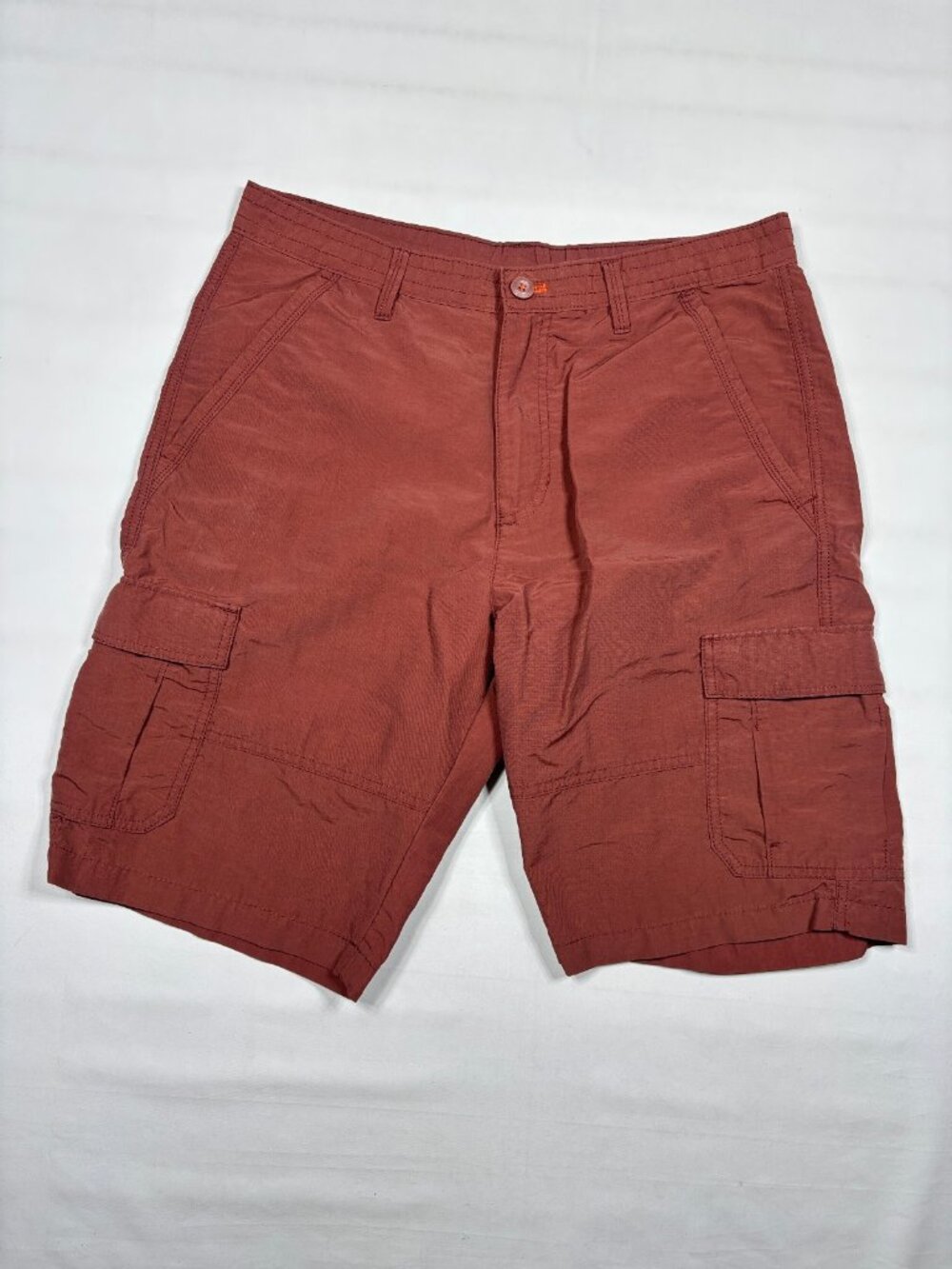 Eddie Bauer Mens Size 33 Burnt Orange Rust Red Nylon Utility Cargo Hiking Shorts